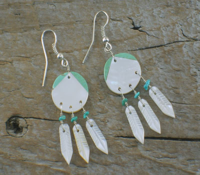 Native American War Shield Dangles Earrings MOP